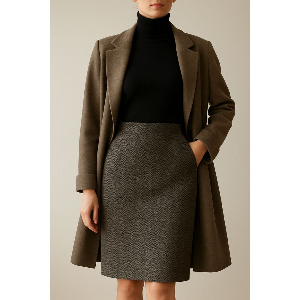 Wool Herringbone Skirt Women’s High Waist Pencil Size S Jeremiah California